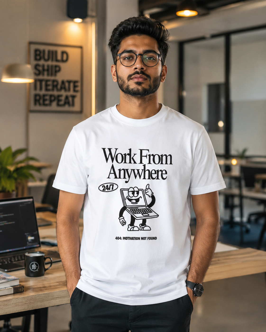 Work From Anywhere T-Shirt | 404 Motivation Not Found Unisex Crew Tee