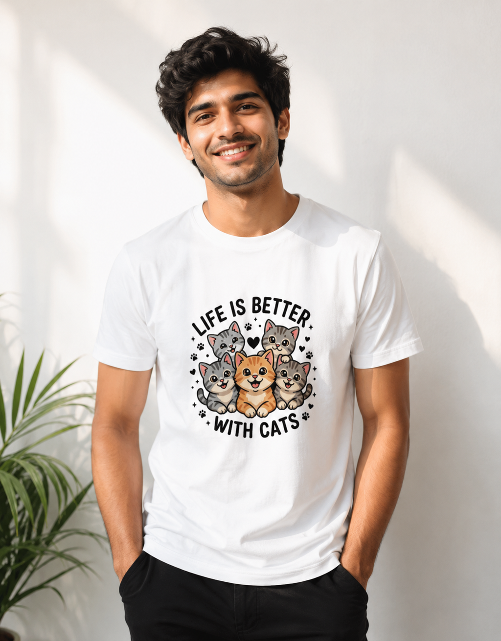 Life Is Better With Cats T-Shirt | Cute Cat Lover Unisex Crew Tee