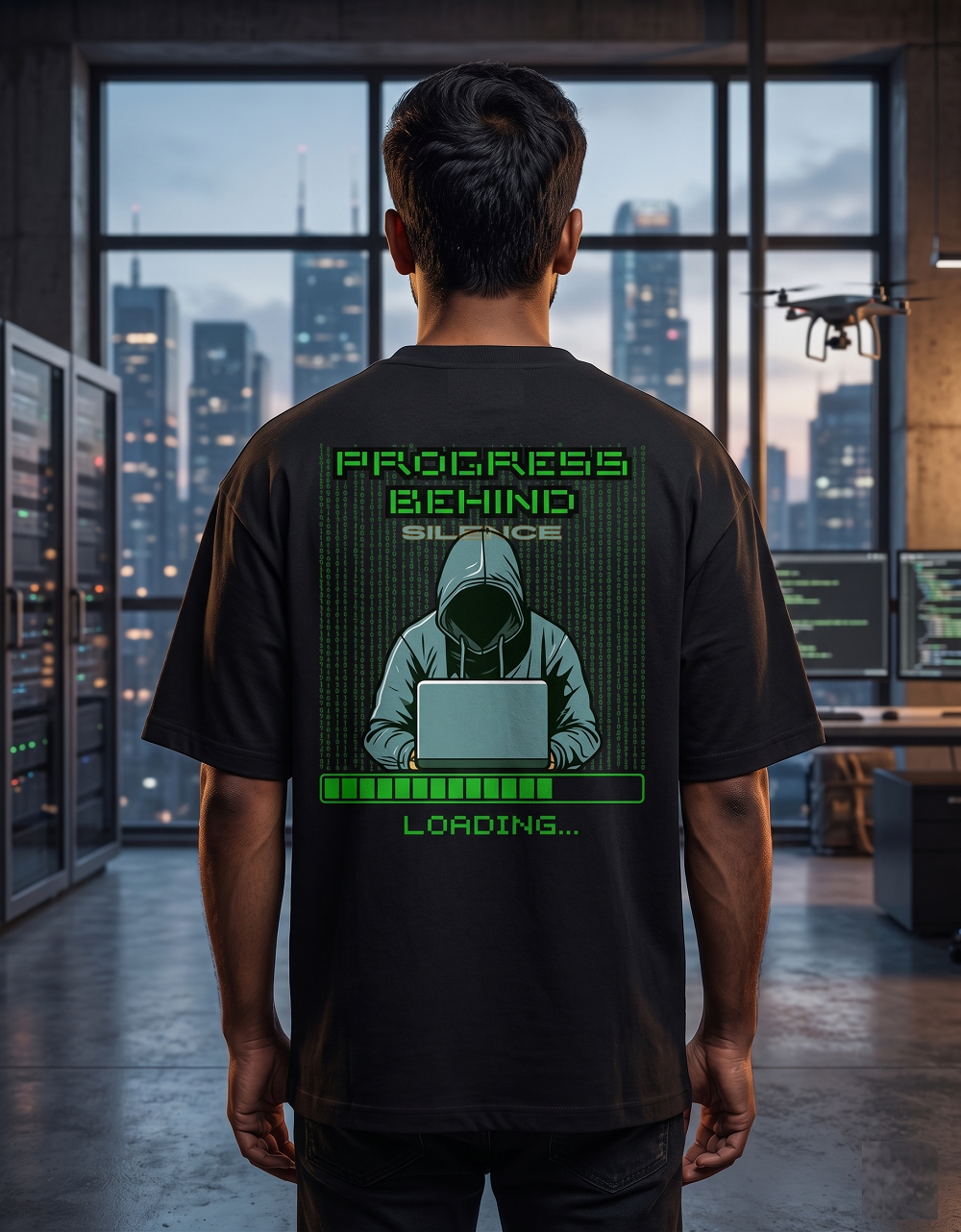 Progress Behind Silence Oversized T-Shirt | Coder & Hacker Back Print Streetwear Tee